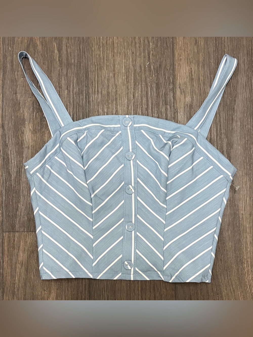 NY&Co Blue White Striped Crop Top Medium Smocked Back Stretch Tank